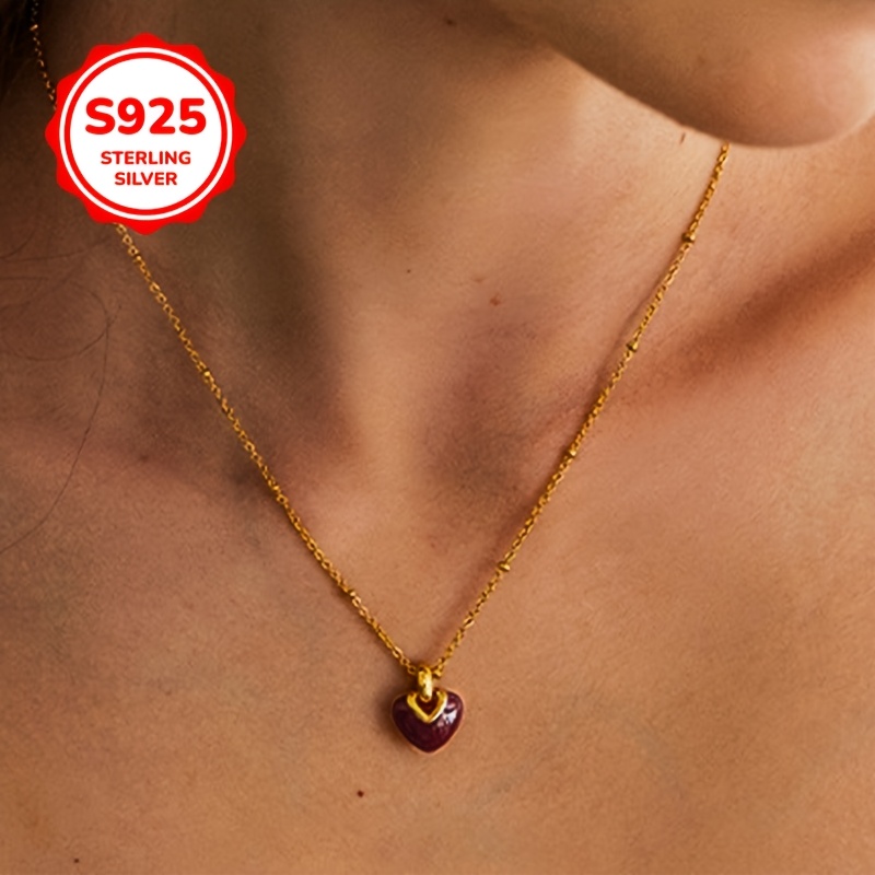925 Silver Heart Pendant Necklace with Collarbone Chain
